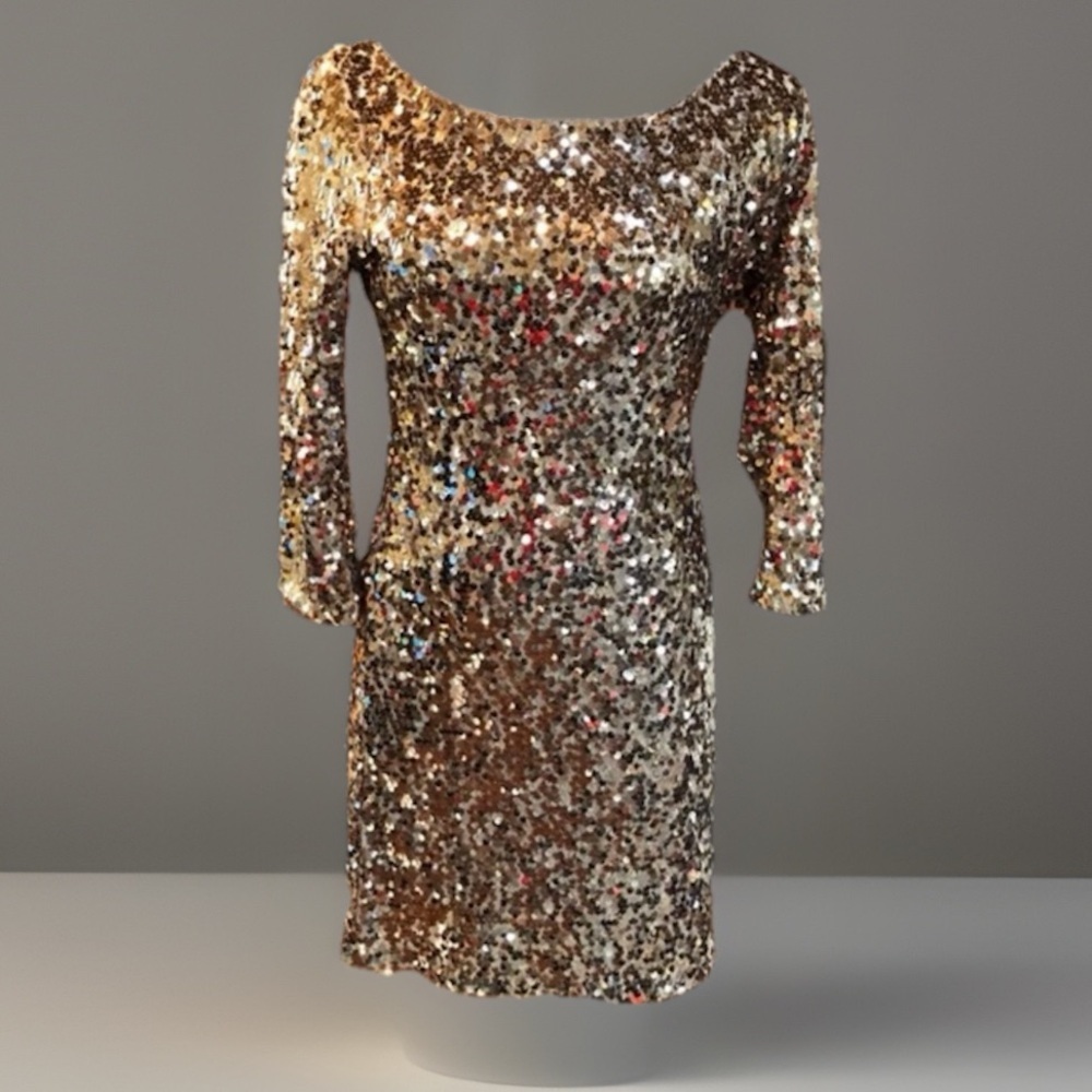 Arden B Gold Sequin Mini Dress Small S
